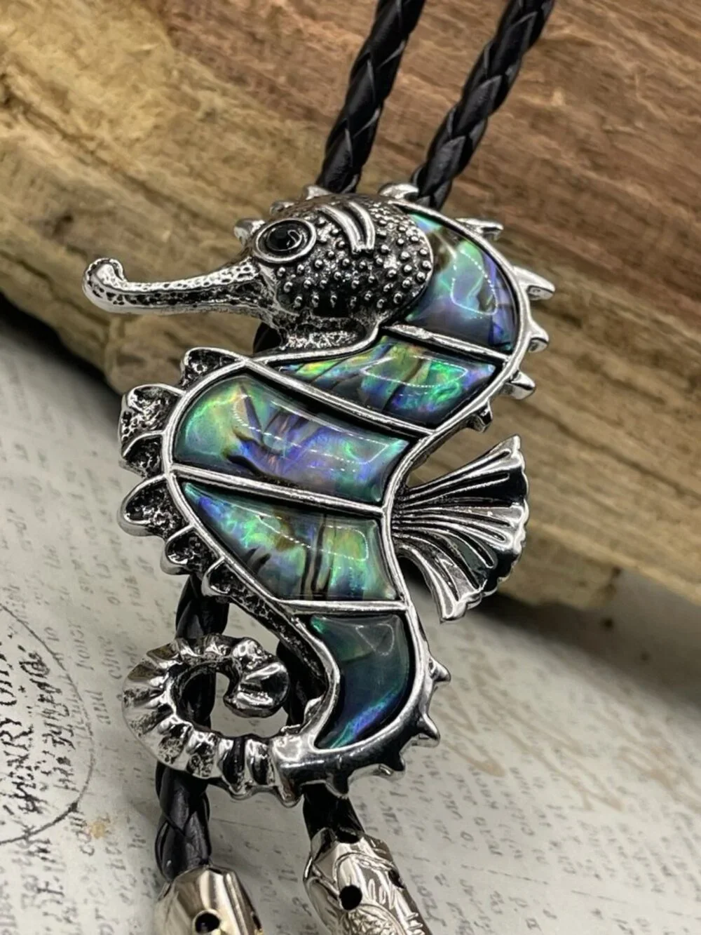 ABALONE Shell SEAHORSE Sea Horse Life Beach BOLO Tie Dad Son Festival wedding